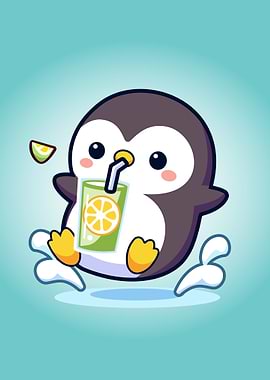 Cute Penguin with Lemonade Animal Poster