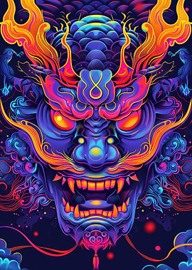 Neon Oni Yokai Mask