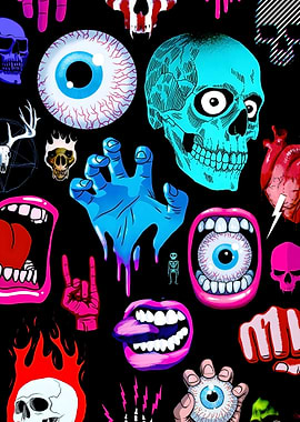 Psychedelic Skull & Eye Pattern