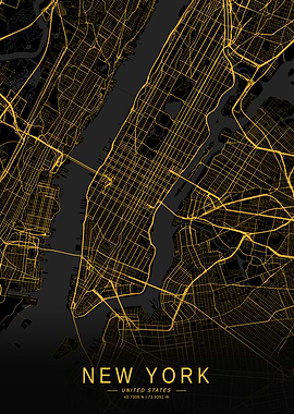 Golden New York City Map