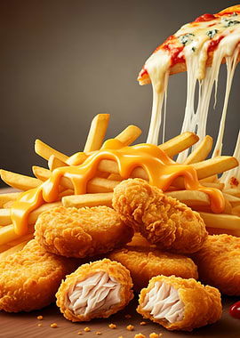 Cheesy Pizza & Chicken Nuggets