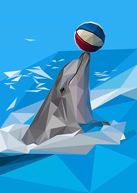 Abstract Low Poly Dolphin with Ball