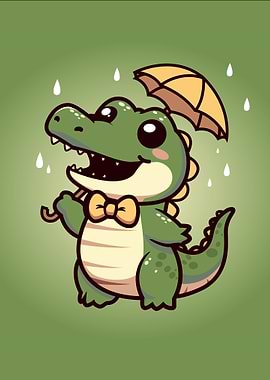 Cute Crocodile with Umbrella Animal Posters