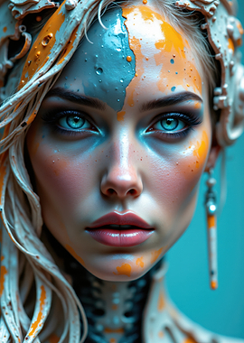 Close-up Portrait of a Female Cyborg with Glowing Internal Components