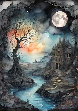 Gothic Castle Under Moonlight