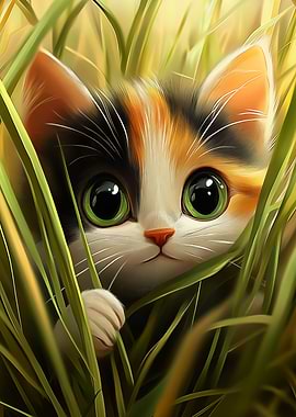 Calico Kitten in Grass