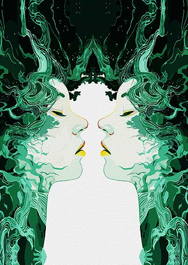 Green Abstract Faces