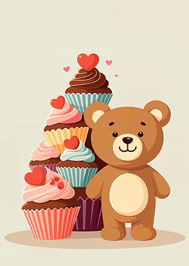 Teddy Bear with Cupcakes