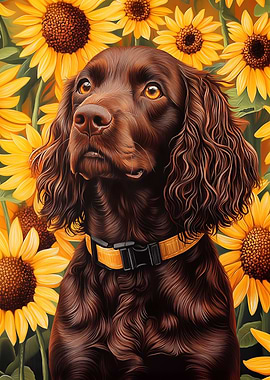 Boykin Spaniel in Sunflower Field