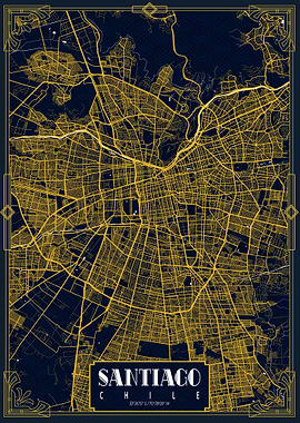 Santiago City Map Chile Gold