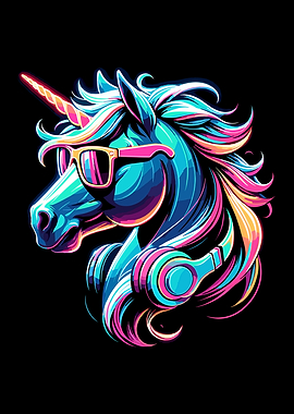 Neon Unicorn with Headphones