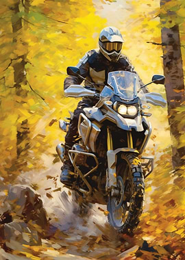 Motorcycle Ride Through Autumn Forest