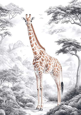 Giraffe in African Landscape