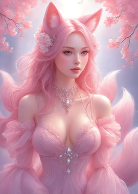 Pink Fox Girl in Dress