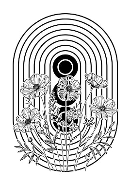 Floral Line Art with Circles