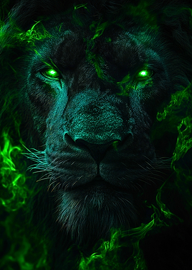 Black Lion with Green Eyes