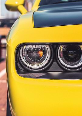 Yellow Dodge Challenger Headlights