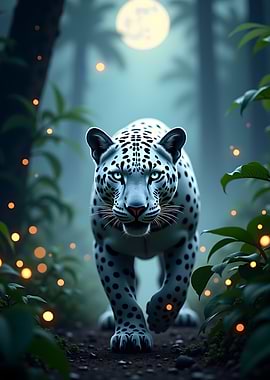 Albino Jaguar at Night