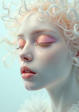 Woman with White Hair and Pink Eyeshadow