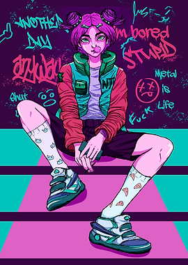 Cyberpunk Girl Graffiti