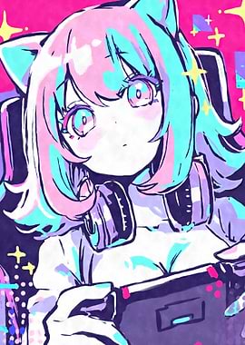 Anime Girl Gamer Pastel