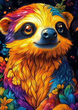 Colorful Sloth Portrait Animal