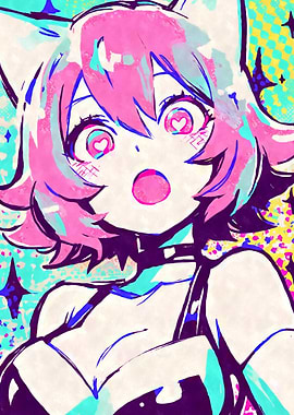 Pastel Cat Girl Pop Art