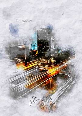 Beijing Cityscape Watercolor