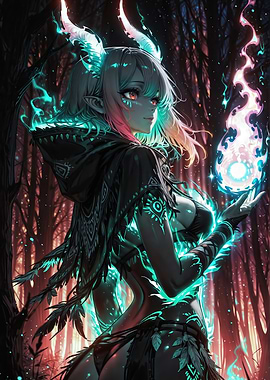 Anime Demon Girl with Fire