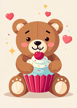 Cute Teddy Bear with Cupcake
