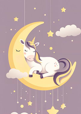 Sleeping Unicorn on Crescent Moon