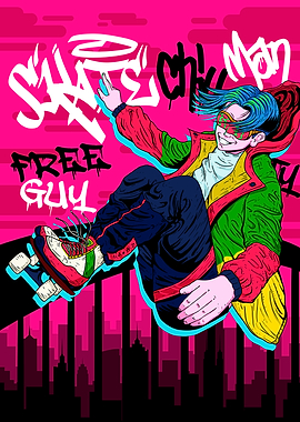 Skateboarder in Cityscape