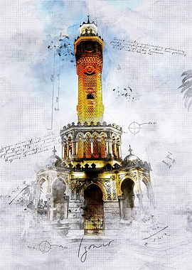 Izmir Clock Tower Watercolor