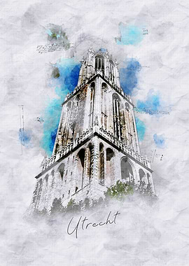 Utrecht Church Watercolor