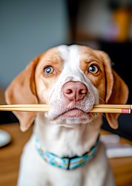 Dog Holding Chopsticks