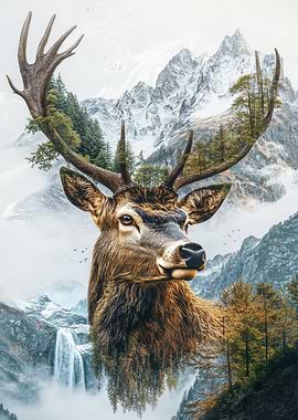 Deer in Mountain Landscape
