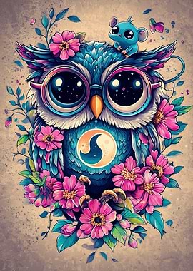 Cute Owl with Mouse