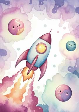 Cute Rocket in Space