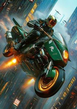Cyberpunk Motorcycle Rider