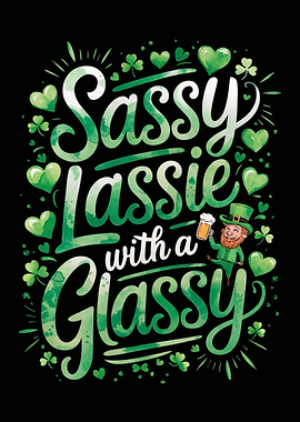 Sassy Lassie with a Glassy St. Patrick's Day Irish Pun Humorous Quote Text Design Poster