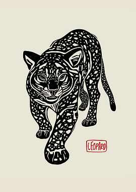 Black and White Leopard Illustration