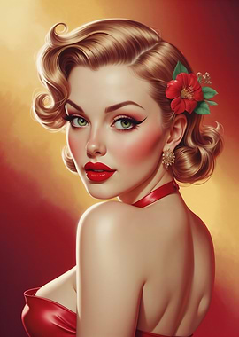 Blonde Pin-up Red Dress Portrait