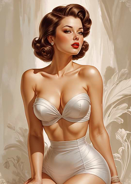 Classy Brunette Pin-up in White Outfit