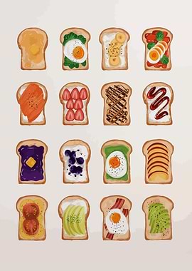 Toasted Bread with Various Toppings
