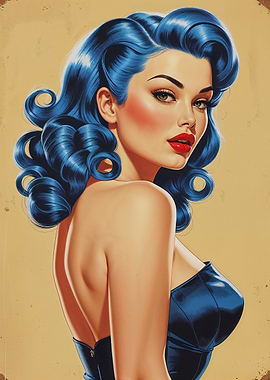Pin-up Girl with Blue Hair