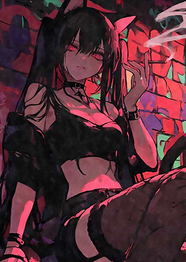 Smoking Anime Cat Punk Girl