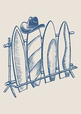 Surfboard Rack with Cowboy Hat