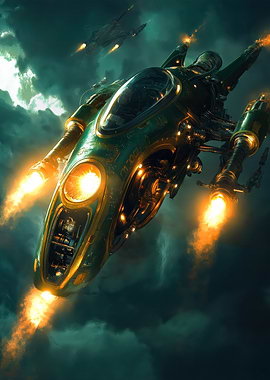 Green Spaceship in Flight