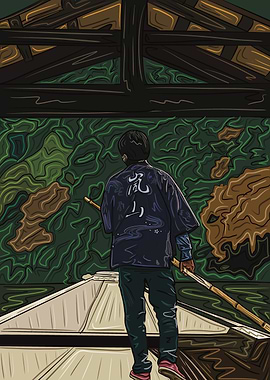 Man in a Boat on a Japanese Lake