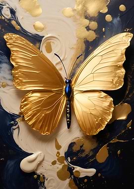 Golden Indigo Butterfly on Abstract Background